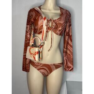 SHEIN Y2K Marble Print Bikini Set NWT NWOT Tie Top L